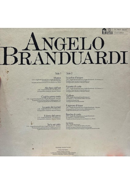 Angelo Branduardi - His Greatest Hits Lp fiyatları