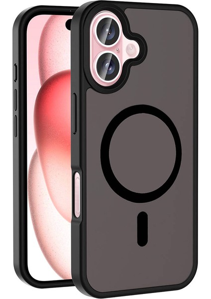 iPhone 16 Plus Kılıf Magsafe Şarj Özellikli Mat Arka Yüzey Fzd Sio Kapak-Siyah
