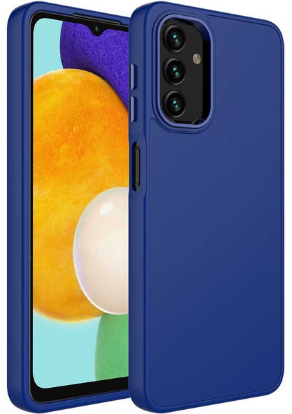 Galaxy A13 4g Kılıf Metal Çerçeve ve Buton Tasarımlı Silikon Btbm Luna Kapak-Lacivert