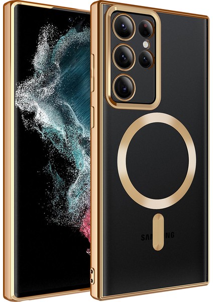 Galaxy S23 Ultra Kılıf Magsafe Wireless Şarj Özellikli Btbm Setro Silikon-Gold