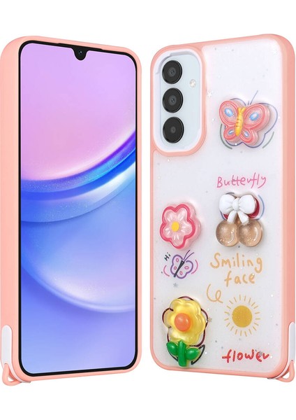 Galaxy A05S Kılıf Parlayan Simli Kabartma Figürlü Btbm Cevze Kapak-Pembe
