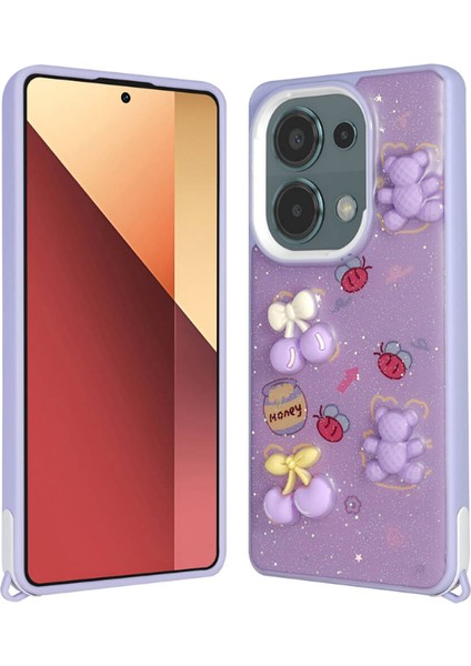 Xiaomi Poco M6 Pro 4g Kılıf Parlayan Simli Kabartma Figürlü Btbm Cevze Kapak-Mor Ayı