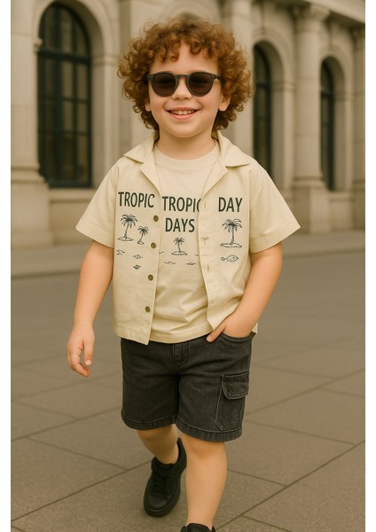 2-5 Yaş Erkek Çocuk 3lu Takım. Tişort Gömlek Şort Takımı.