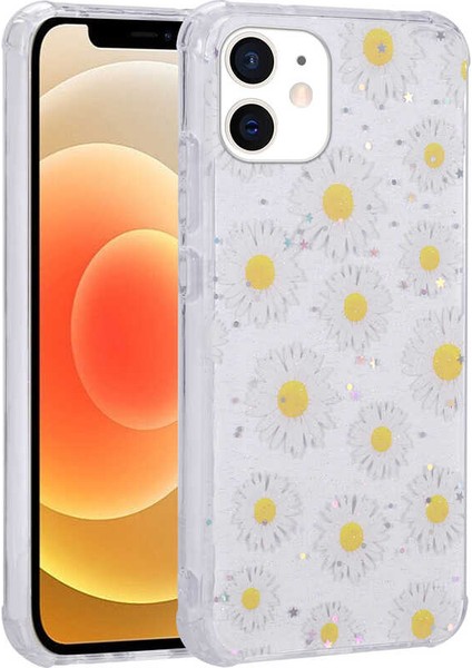 iPhone 12 Uyumlu Simli Desenli Kamera Korumalı Parlak Btbm Popy Kapak-Dallar