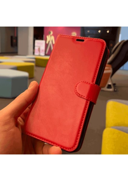Kırmızı Samsung Galaxy A05 Kaliteli Suni Deri Cüzdan Kılıf Kapaklı Mıknatıslı Kartlık Bölmeli Cüzdanlı Stand Özellikli