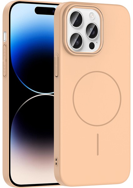 iPhone 14 Pro Max Kılıf Magsafe Şarj Özellikli Btbm Ruby Silikon Kapak - Desert Titanyum