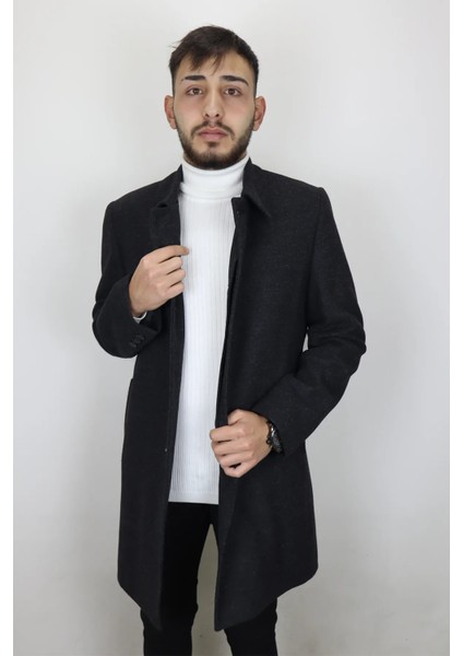 Fistan Store Erkek Ceket Yaka Klasik Kesim Rahat Kalıp Kışlık Uzun Kaşmir Kaban