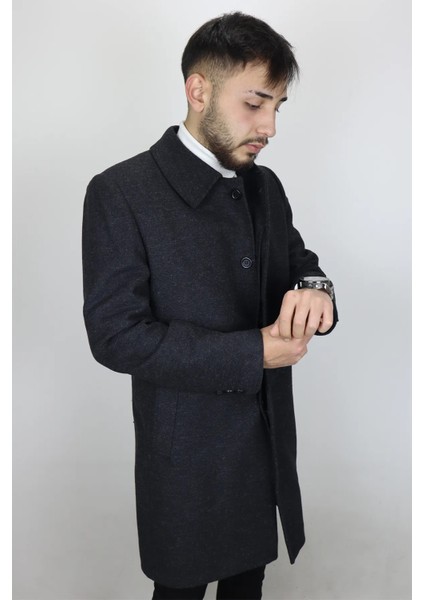 Fistan Store Erkek Ceket Yaka Klasik Kesim Rahat Kalıp Kışlık Uzun Kaşmir Kaban