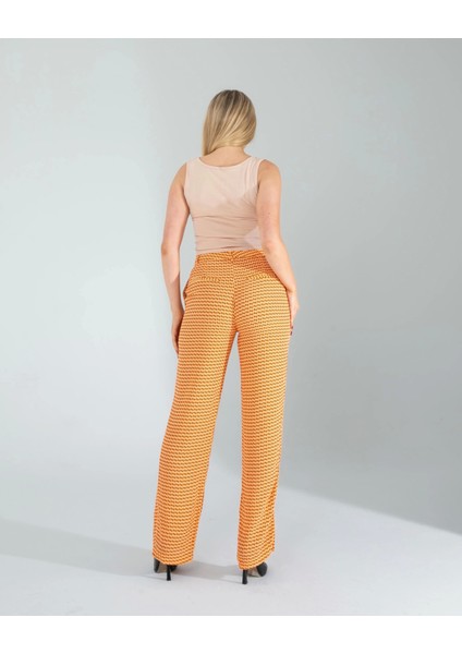 Retro Desen Cepli Turuncu Pantolon