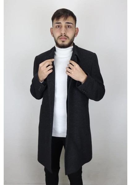 Fistan Store Erkek Ceket Yaka Klasik Kesim Rahat Kalıp Kışlık Uzun Kaşmir Kaban
