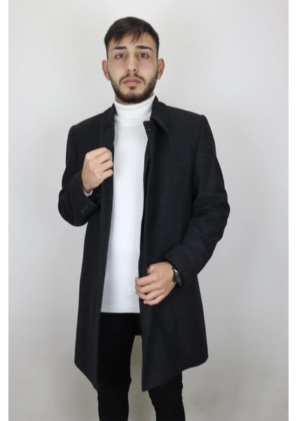 Fistan Store Erkek Ceket Yaka Klasik Kesim Rahat Kalıp Kışlık Uzun Kaşmir Kaban