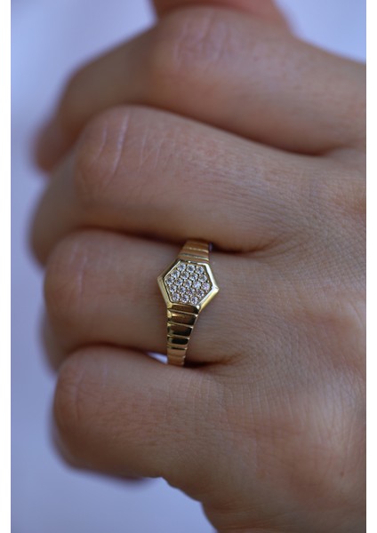 14 Ayar Altın Altıgen Şekilli Taşlı Yüzük fiyatları