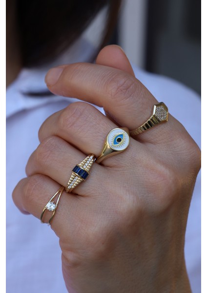 14 Ayar Altın Altıgen Şekilli Taşlı Yüzük indirimleri