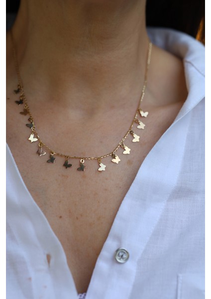 14 Ayar Altın Kelebek Pullu Kolye modelleri