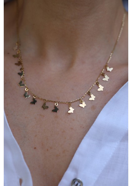 14 Ayar Altın Kelebek Pullu Kolye fırsatları