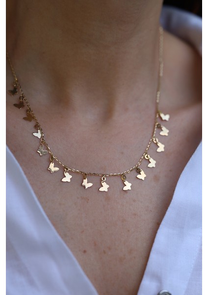 14 Ayar Altın Kelebek Pullu Kolye indirimleri