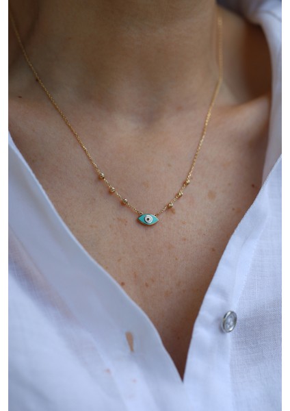 14 Ayar Altın Dorika Top Detaylı Göz Figürlü Kolye