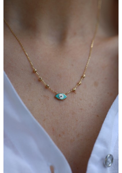 14 Ayar Altın Dorika Top Detaylı Göz Figürlü Kolye modelleri