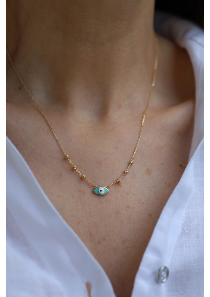 14 Ayar Altın Dorika Top Detaylı Göz Figürlü Kolye fırsatları