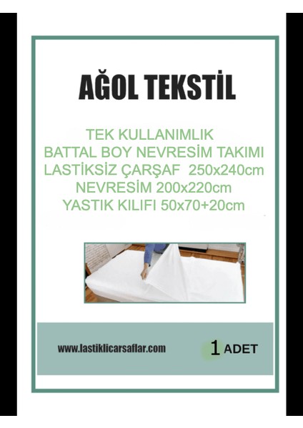Tek Kullanımlık Nevresim Takımı Battal Boy (Lastikli Çarşaf + Yorgan Kılıfı + Yastık Kılıfı) – 1 Set