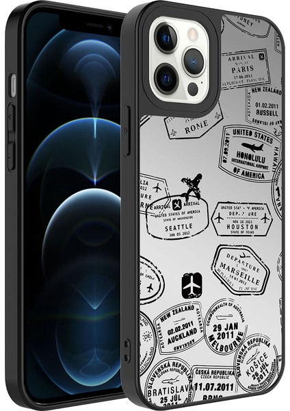 Apple iPhone 12 Pro Max Kılıf Aynalı Desenli Kamera Korumalı Parlak Klfs Mirror Kapak-Seyahat