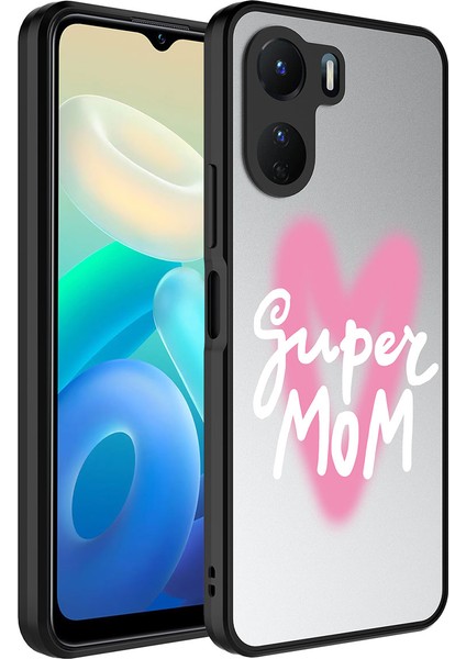 Vivo Y16 Kılıf Aynalı Desenli Kamera Korumalı Parlak Klfs Mirror Kapak-Süper Anne