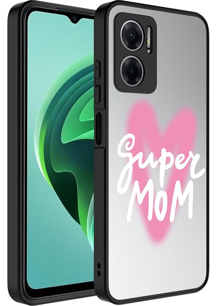 Xiaomi Redmi Note 11E Kılıf Aynalı Desenli Kamera Korumalı Parlak Klfs Mirror Kapak-Süper Anne