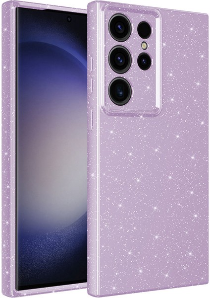 Galaxy S23 Ultra Kılıf Kamera Korumalı Simli Lüks Klfs Koton Kapak-Lila