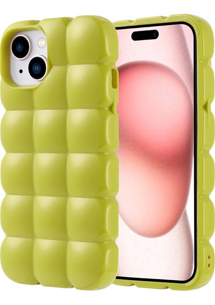 Apple iPhone 15 Kılıf Parlak Esnek Silikon Klfs Dom Dom Kapak-Yeşil