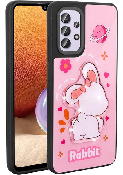Galaxy A32 4g Kılıf Parlayan Kabartmalı Ikonik Figürlü Klfs Amas Silikon Kapak-Pembe
