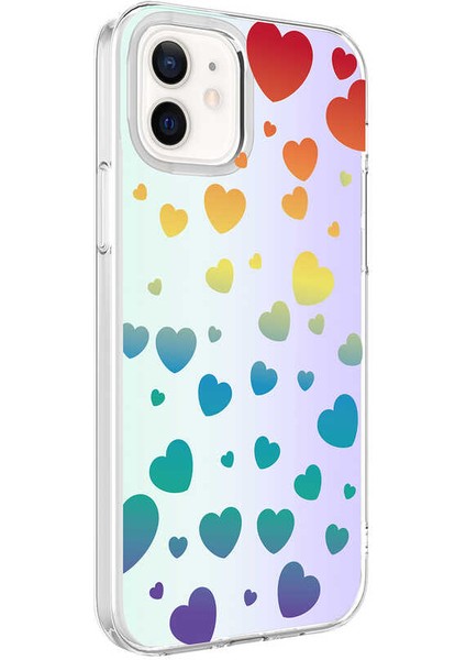 iPhone 12 Uyumlu Klfs M-Blue Desenli Kapak-Heart No3