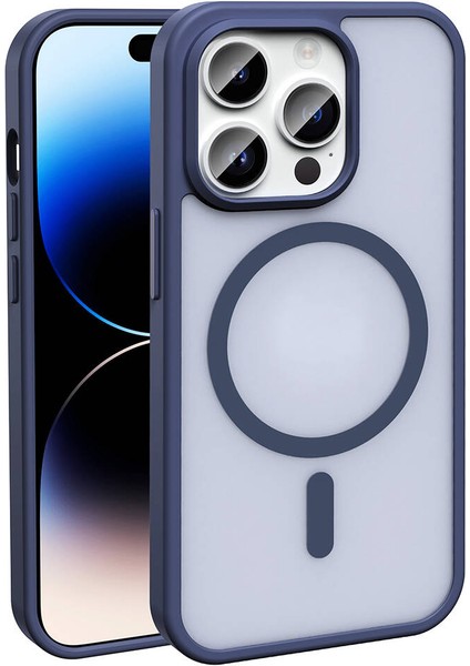 Apple iPhone 14 Pro Kılıf Magsafe Şarj Özellikli Mat Arka Yüzey Btbm Sio Kapak-Lacivert