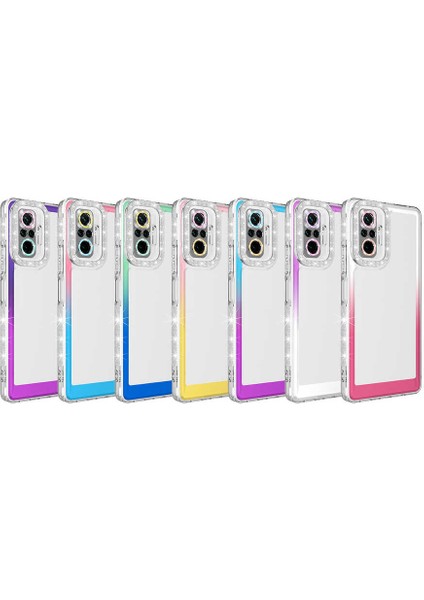 Xiaomi Redmi Note 10 Pro Kılıf Simli ve Renk Geçiş Tasarımlı Lens Korumalı Btbm Park Kapak-Mavi-Mor