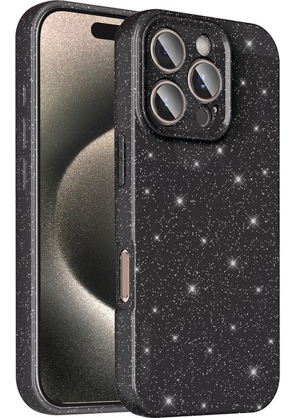 iPhone 16 Pro Max Kılıf Kamera Korumalı Simli Lüks Klfs Koton Kapak - Siyah