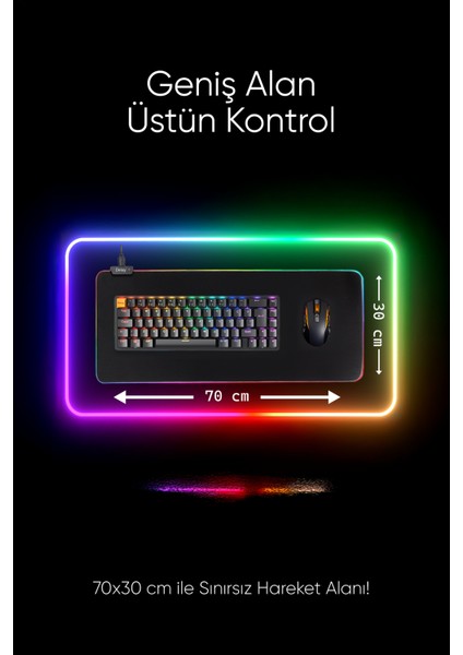 Rgb Düz Siyah 70*30 cm Gaming Oyuncu Mousepad Işıklı Mouse Pad