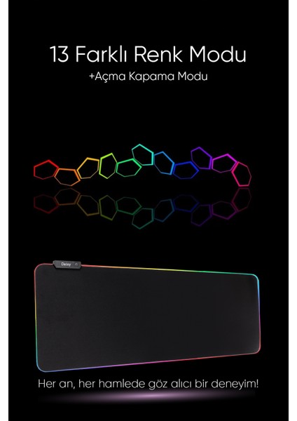 Rgb Düz Siyah 70*30 cm Gaming Oyuncu Mousepad Işıklı Mouse Pad