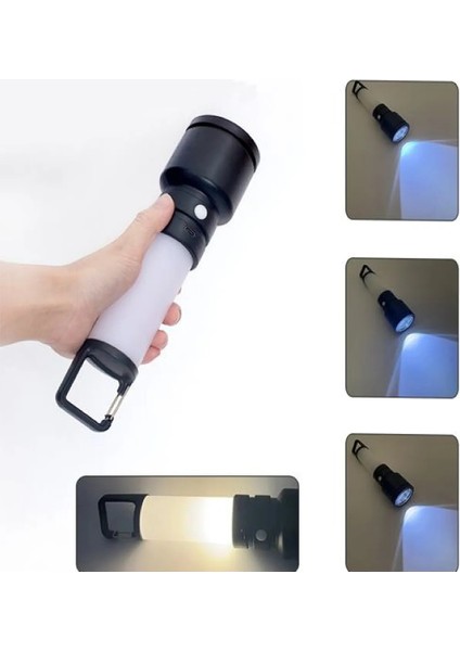 Şarjlı Hem El Feneri Hem Kamp Lambası Olabilen 500 Lümen 3W+SMD LED Anahtarlıklı Kamp Lambası