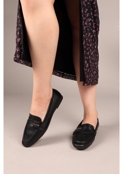 Riva Kare Tokalı Loafer Siyah