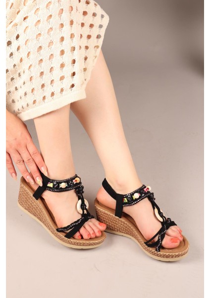 Floral Kelebek ve Çiçek Tokalı Dolgu Topuklu Ayakkabı Siyah fırsatları