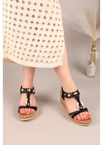 Floral Kelebek ve Çiçek Tokalı Dolgu Topuklu Ayakkabı Siyah indirimleri