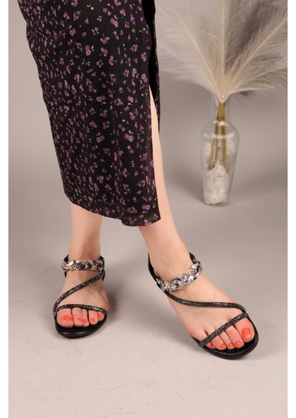 Satin Saten Örgülü Sandalet Siyah fiyatları