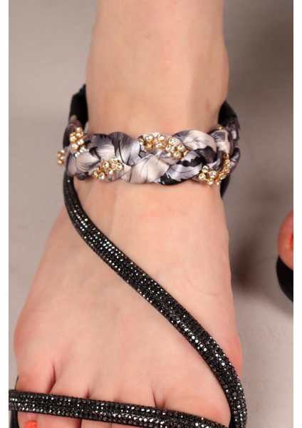 Satin Saten Örgülü Sandalet Siyah fırsatları