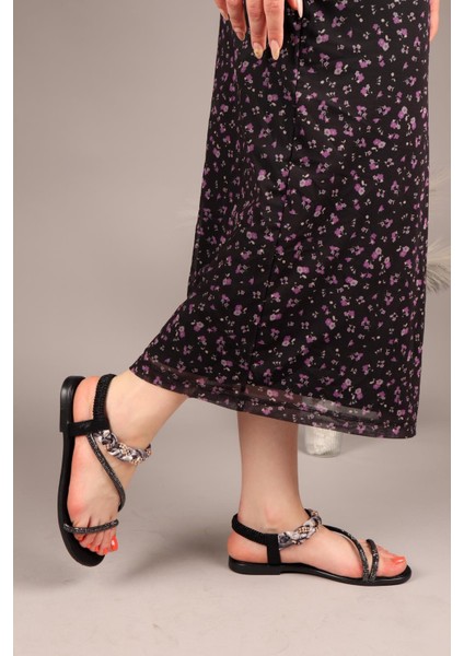 Satin Saten Örgülü Sandalet Siyah indirimleri