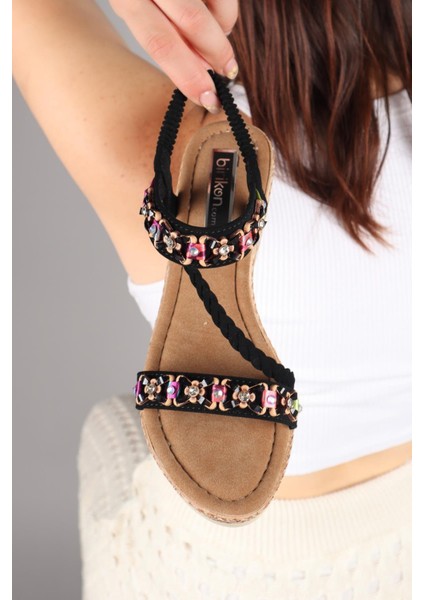 Fanel Örgü Biyeli Dolgu Topuklu Ayakkabı Siyah fırsatları