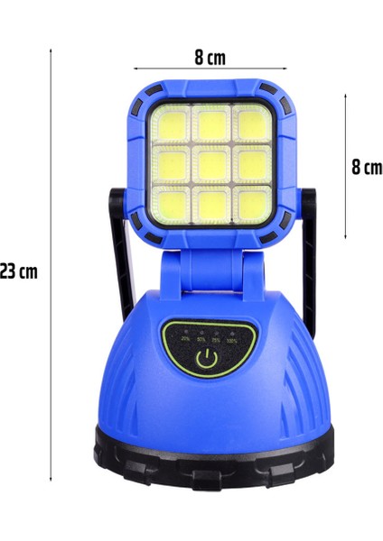 Güneş Enerjili ve Şarjlı 9 Cob Ledli 6 Modlu El Feneri-Powerbank Özellikli Işıldak Kamp Lambası