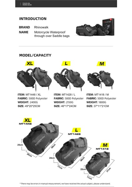 Su Geçirmez Motosiklet Çantası (XL Beden) 24+24=48LITRE Hacim indirimleri