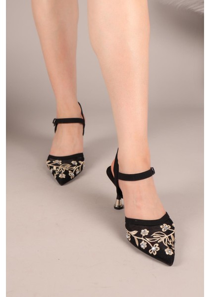 Marny Çiçek Nakışlı Stiletto Siyah fiyatları