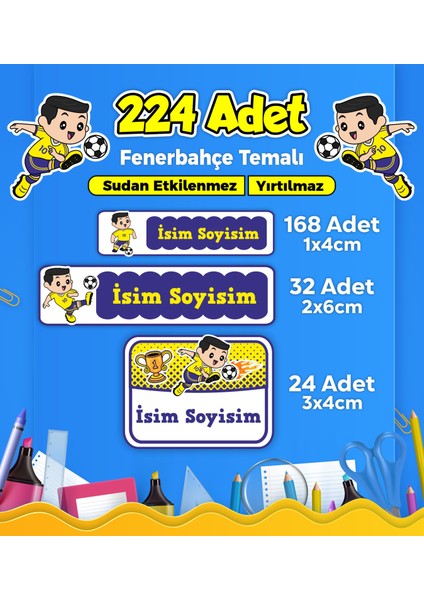 Fenerbahçe Futbol Temalı Okul Kreş Kişiye Özel Isim Etiket Seti - Model 284