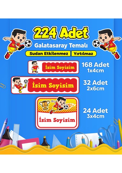 Galatasaray Futbol Temalı Okul Kreş Kişiye Özel Isim Etiket Seti - Model 285
