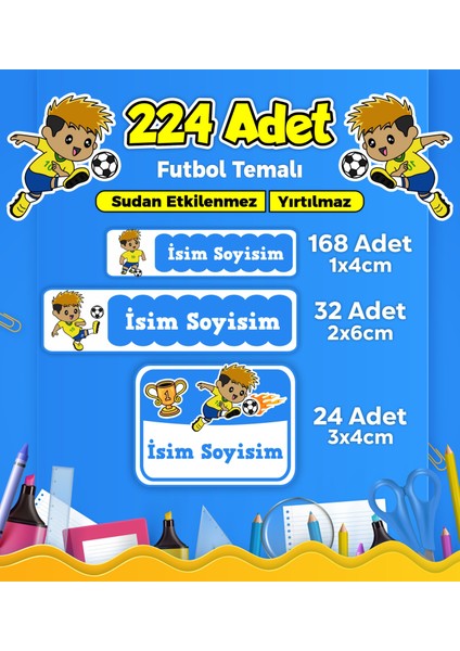 Futbol Temalı Okul Kreş Kişiye Özel Isim Etiket Seti - Model 288